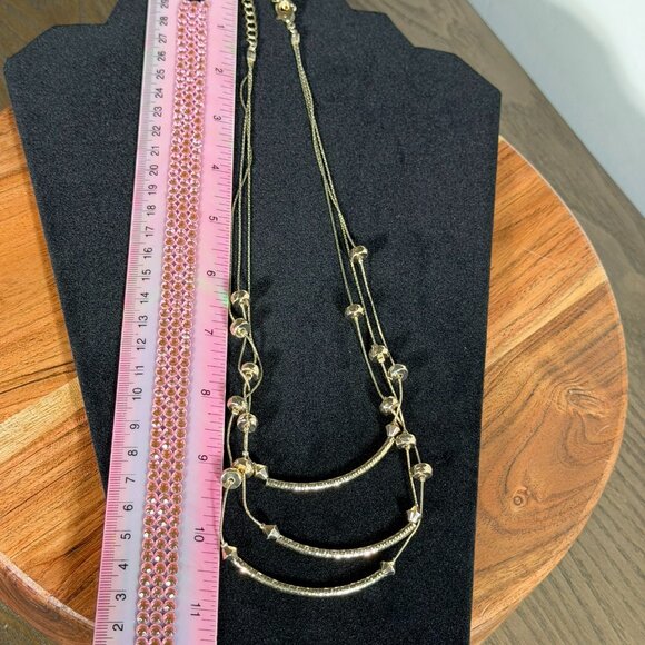 Layered Gold Multi-Strand Necklace with Bar & Bead Details - Picture 6 of 7